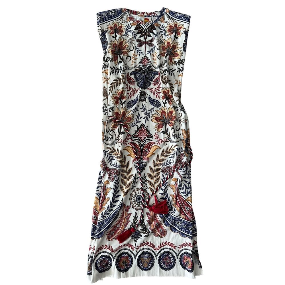 FARM RIO BOHO GLAM OFF-WHITE MIDI DRESS 100% COTTON NWT SIZE MEDIUM - Picture 2 of 10